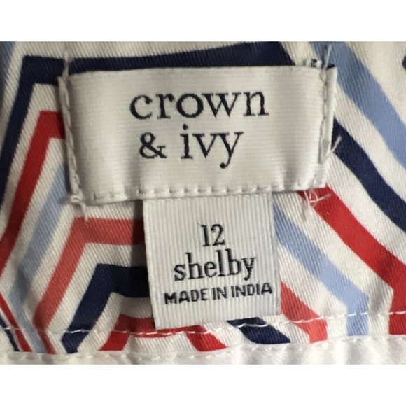 Crown & Ivy Womens Shelby Chino Shorts Blue Red Umbrella Size 12 Waist 34‎ - Picture 2 of 7
